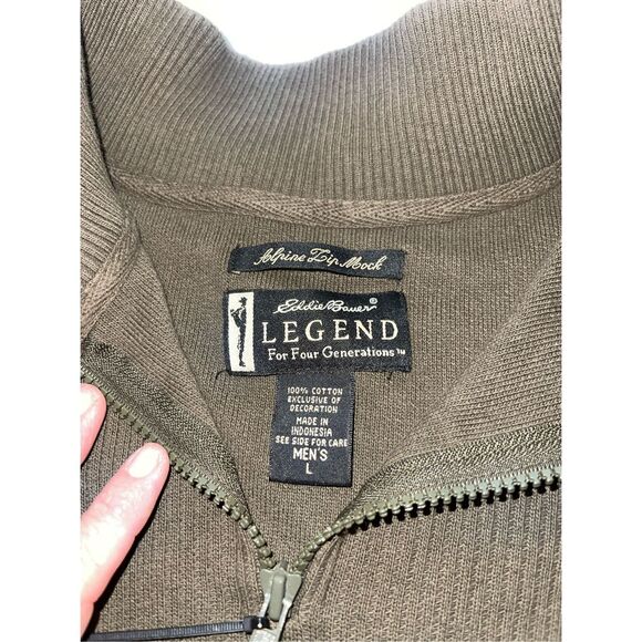 Eddie Bauer Legend Sweater Mens Large Green Mock Neck‎ Elbow Patches A45 - Picture 5 of 13